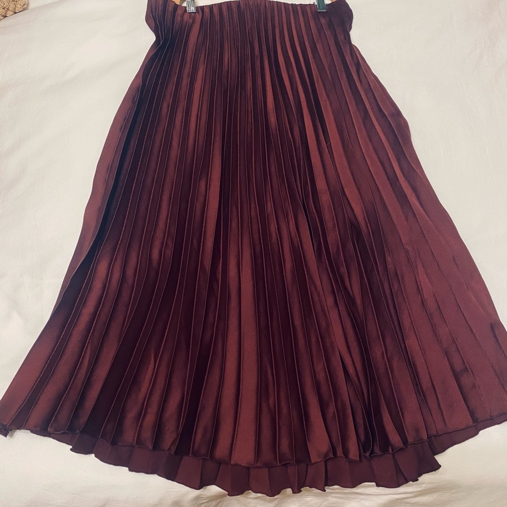 Elegant Burgundy Pleated Skirt Zara